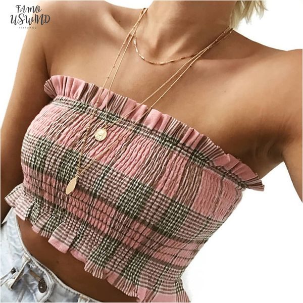 

womens clothes female fashion short style strapless t shirt cap sleeve summer women plaid slash neck t shirts girls sweet crop, White