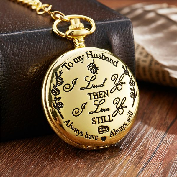 

pocket watch to my husband i love you gift from wife to husbnad birthday gift boys fob watches chain birthday graduation, Slivery;golden