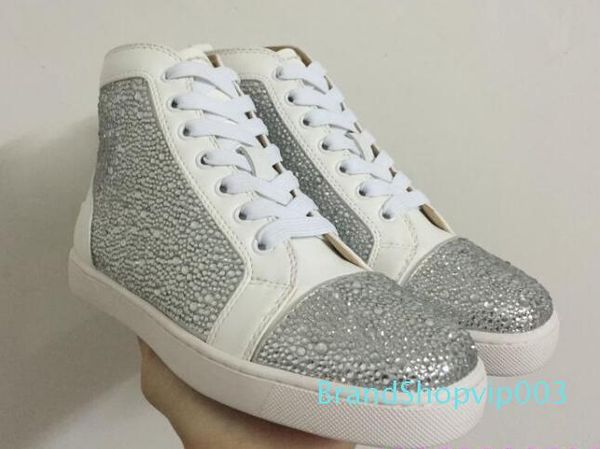 

red suede &crystal with box red bottom high 2019lace up leisure shoes for men and women fashion sneakers 36-47 ing, Black