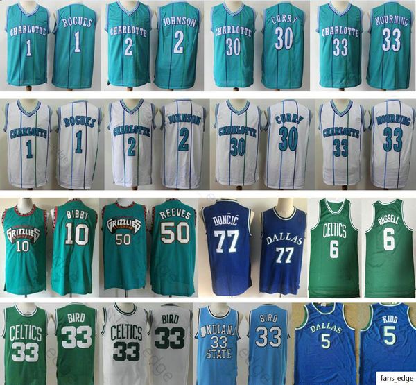 

retro larry 33 jason 5 kidd bibby reeves tyrone bogues larry johnson dell curry mourning doncic bill russell basketball jerseys, Black;red