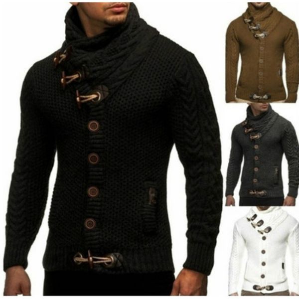 

mens designer knits cardigan fashion mens solid color sweaters with horn buckle boys casual fashion style us/eru size s-3xl, White;black