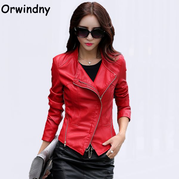 

motorcycle leather clothing female spring and autumn slim women leather jacket brief short casual coat s-4xl, Black