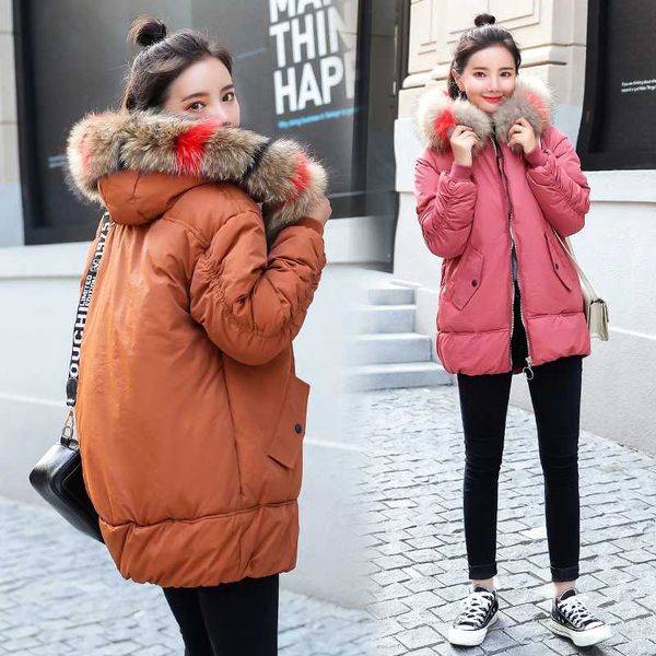 

winter women parka coat 2018 fashion thick warm fur collar hooded loose style jacket coat -15 degrees sintepon padded parkas, Black