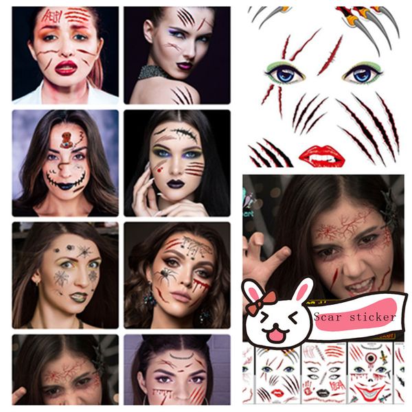 

halloween tattoo sticker tattoo face paste creative sticker scar horror temporary tattoos waterproof sticker halloween decorationt2i5407