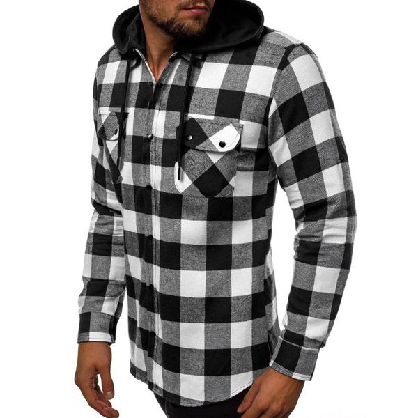 

men's shirts splicing hooded business leisure retro long-sleeved shirt blouse autumn fashion casual men shirt new 2020, White;black