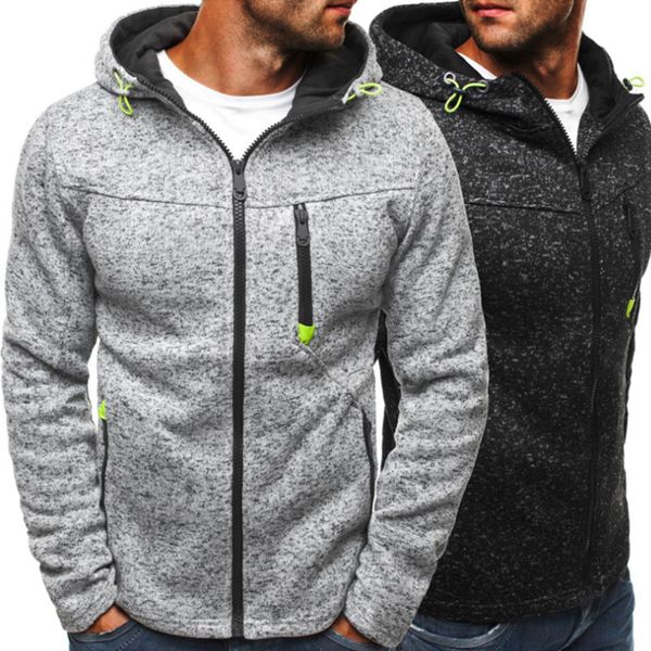 

men sports casual wear zipper fashion tide jacquard hoodies jacket fall sweatshirts autumn winter coat, Black