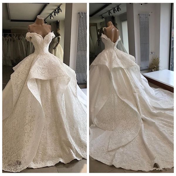 

short sleeves lace ball gown wedding dresses 2021 modest full lace bridal gowns customized robe de marriage luxurious wedding wear, White