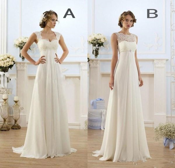 

new empire bohemian wedding dresses maternity gown cap sleeve keyhole lace up backless chiffon summer beach pregnant bridal gowns, White