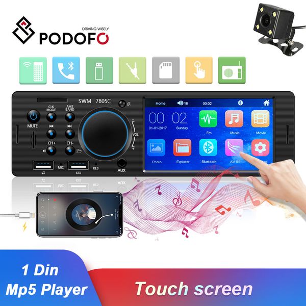 

podofo 1 din car radio fm autoradio bluetooth multimedia mp3 mp5 player 4.1" inch car stereo 12v auto audio usb remote control