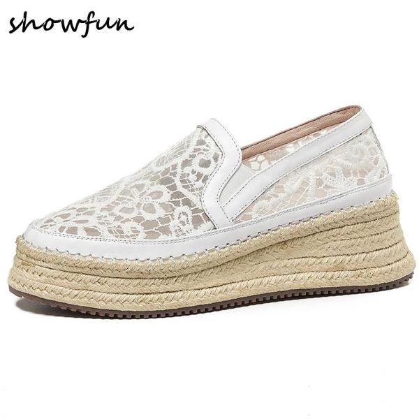 

women's genuine leather slip-on platform flats loafers leisure soft comfort thick sole brogues moccasins meesh embroidered shoes, Black