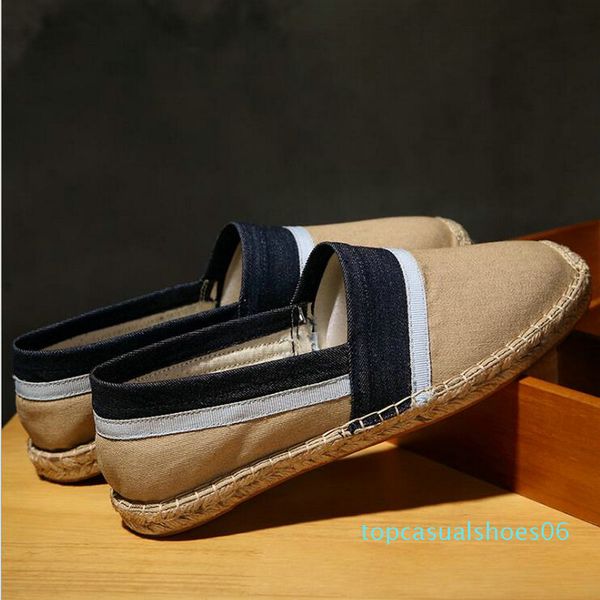 

fashion men flats plimsolls striped canvas boys casual linen shoes men shoes male espadrille fisherman cz-58 t06, Black
