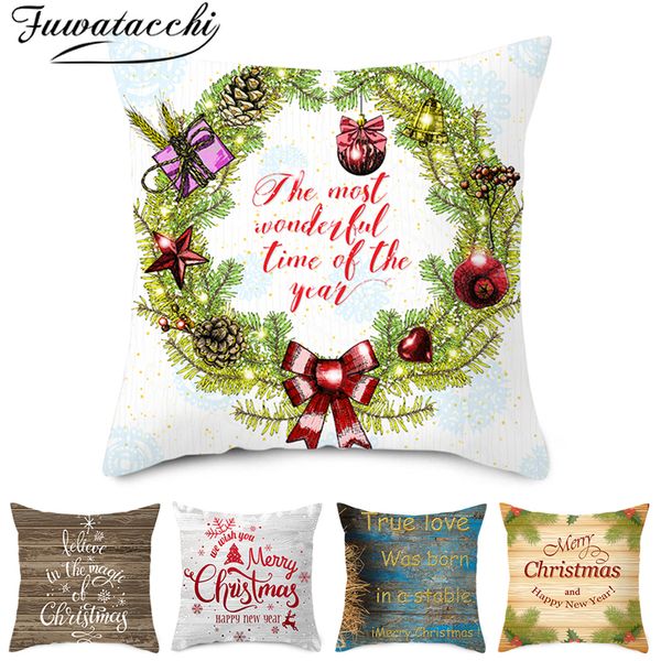 

fuwatacchi merry christmas tree chshion covers flower bell wreath throw pillowcases for home sofa couch decorative pillow cover