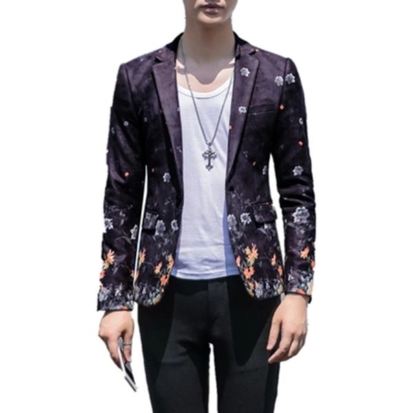 

Man Blazer Casual Suit Jacket Slim Fit Party Wedding Coat Flower Printing Pattern Americana Hombre Male Suits Clothing