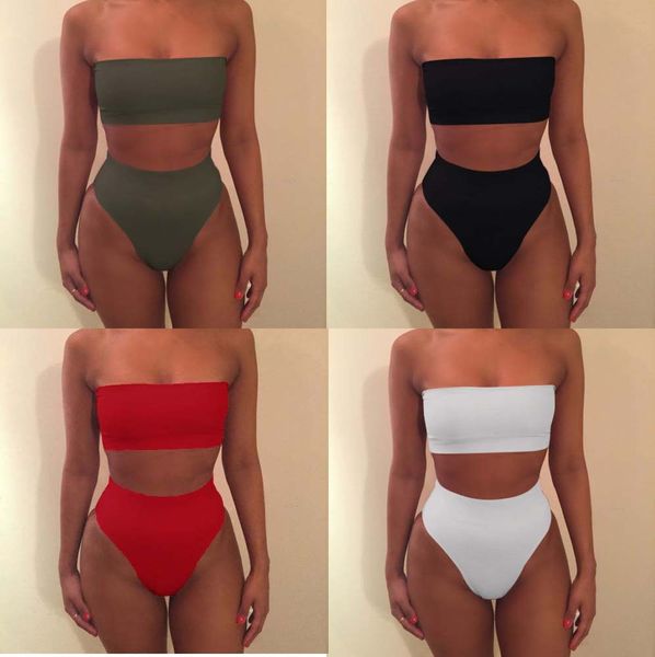 

2020women's designer swimwear bikini two-piece suit solid color tube split two-piece swimsuit beach swimsuit good quality wholesale, White;black