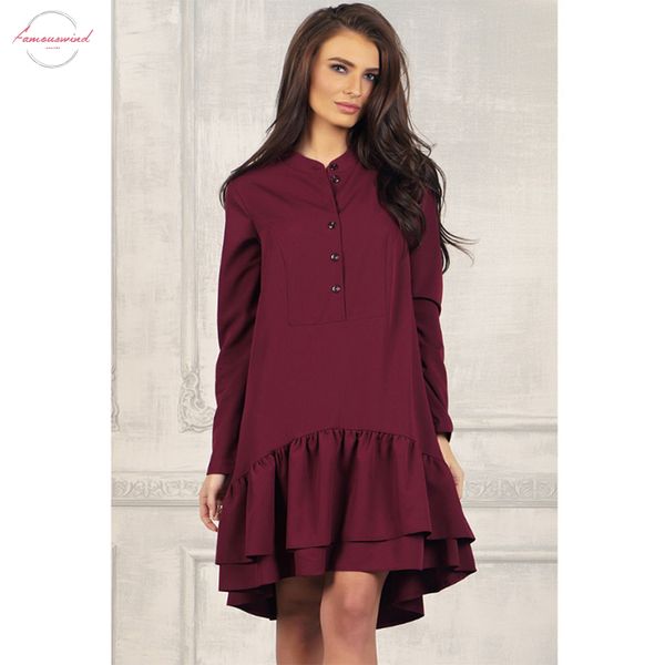 

женщины оборками линия партии платье дамы воротник стойка с длинным рукавом делопроизводство элегантное платье 2020 женщин осень твердая мин, Black;gray