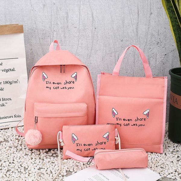 

nylon backpack female outdoor four-piece travel backpack large capacity student bag