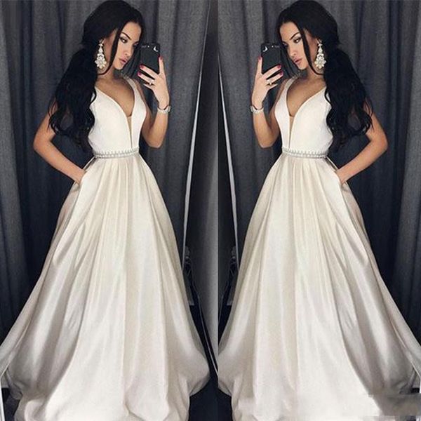 

Elegant Plus Size Prom Dresses A Line Floor-length Long Formal Dress Evening Gown Beads Sash Robe De Soiree
