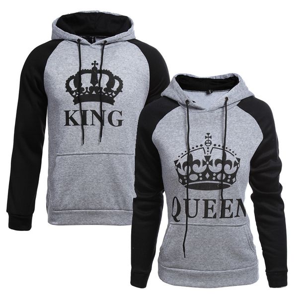 

wepbel new couple men and women hoodie casual long sleeve letter printed king and queen sweatshirt for lovers, Black