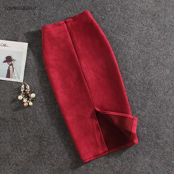 

new 2019 fashion women skirts suede split thick stretchy skirt female pencil skirts plus size faldas mujer good quality drop shipping, Black