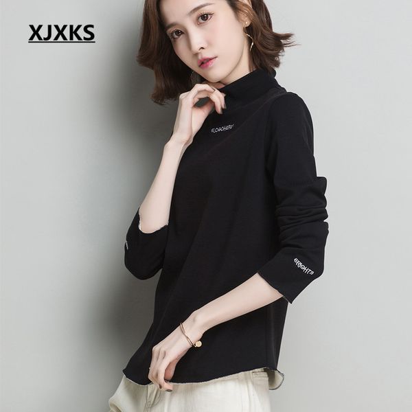 

xjxks high-end cotton women turtleneck sweater 2020 spring new fashion letters casual women sweater pullover, White;black