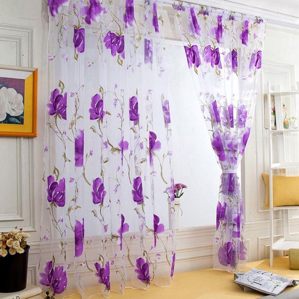 

1pc flower window door curtain panel drape balcony decor living room voile valance home window decoration
