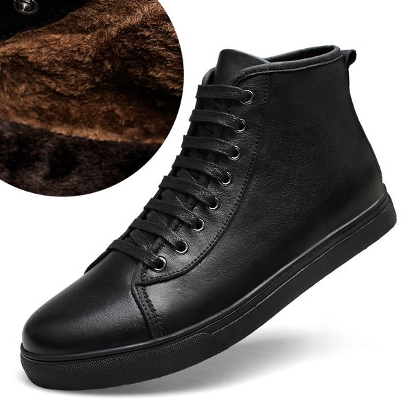 

winter add fur men boots handsome comfortable fashion brand genuine leather boots autumn, Black