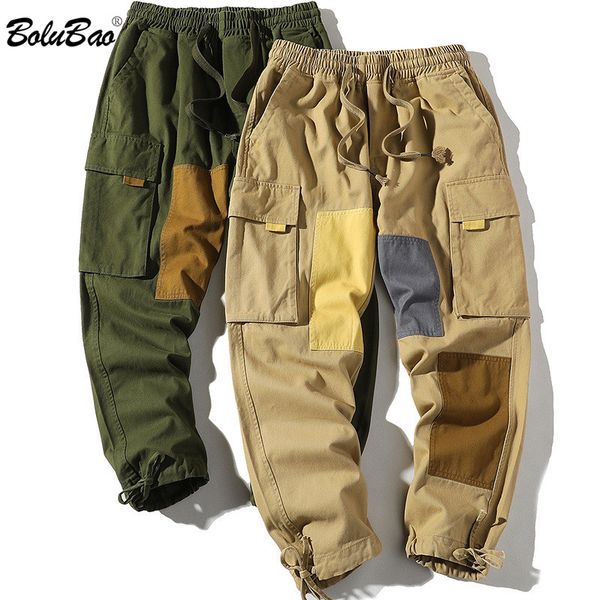 

bolubao trend brand мужские прямые брюки высокое качество мужские хлопчатобумажные лоскутные брюки большой карман повседневный мужской, Black