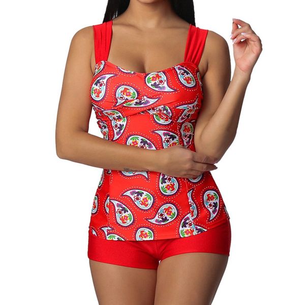 

Women Plus Size Sexy Print Daily Suspenders Tankini Beachwear Padded Swimwear Holographic Female Sleeveless Summer Suits