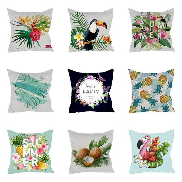 

soft polyester peachskin pillow cover nordic tropical plants pattern square home decorative pillowcase home office 45 x 45cm
