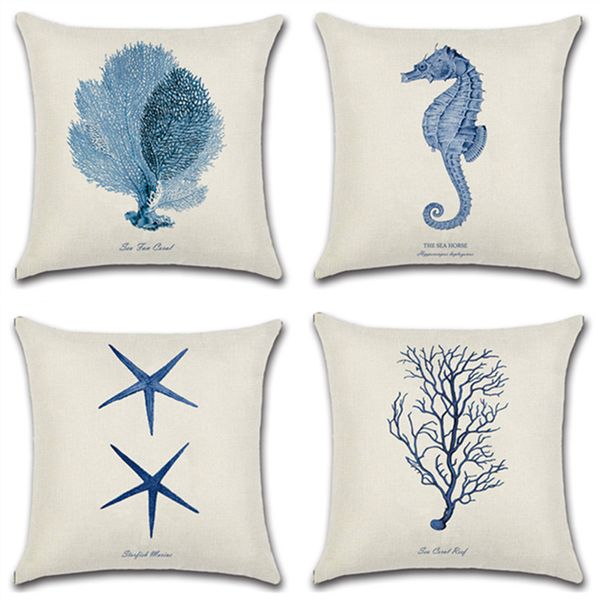 

hand-painted marine coralstarfish prints 45*45cm cushion cover linen throw pillow car home decoration decorative pillowcase cushions covers