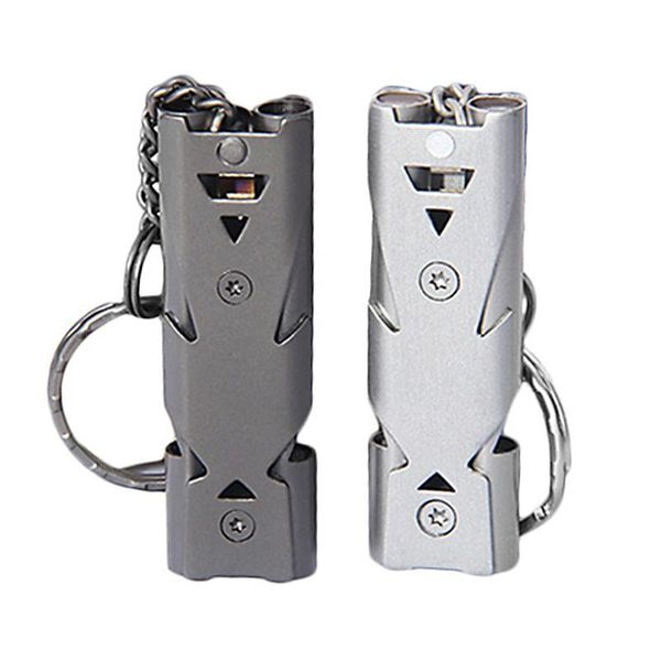 

other sporting goods double pipe whistle high decibel grade stainless steel outdoor emergency survival keychain cheerleading