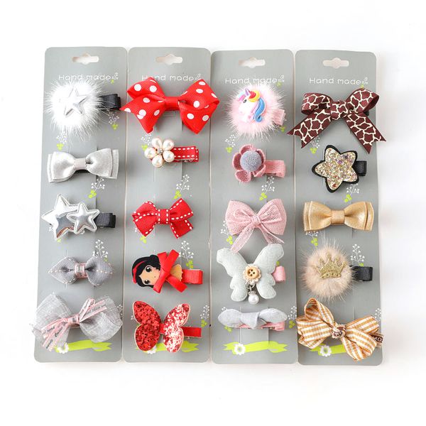 

5pcs princess cute girl baby bow cartoon animal crown hair clip duckbill clip does not hurt hair accessories gifts lovely, Slivery;white