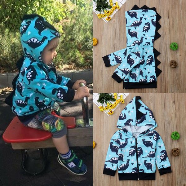 

uk seller toddler kids baby boys 1t-6t dinosaur hooded warm sweatshirt hoodies btghrr, Black