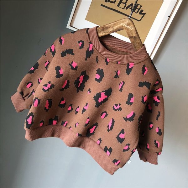 

toddler girl clothes leopard print clothes 2019 new autumn and winter dress korean version of children's wear fleece sweater, Black