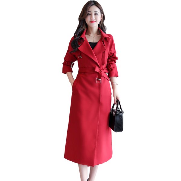 

2019 new spring long trench coat women fashion classic belt trench coat casual business outerwear, Tan;black
