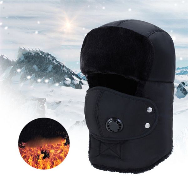 

bomber hat cold resistance windproof camouflage hat face shield ear protection thick winter warm hat cap, Black;white