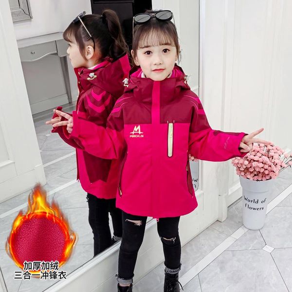 

jacket winter girl three-in-one windbreaker padded cotton mountaineering suit detachable liner school uniform baby clothes, Blue;gray