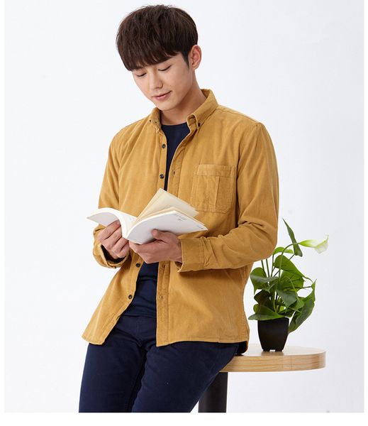 

men's cotton corduroy shirt winter korean thick fleece warm long sleeve corduroy shirt for men khaki flannel casual, White;black