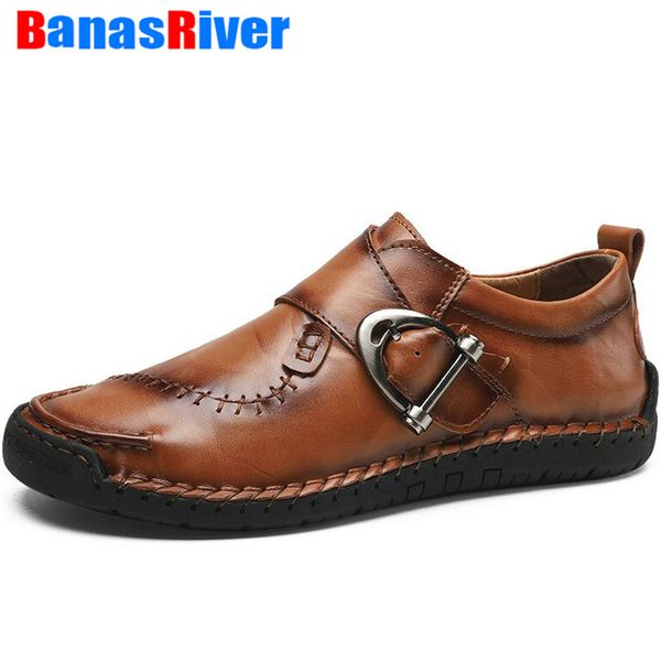 

2020 fashion split leather men's shoes buckle handmade loafers non-slip flats comfortable dress casual big size 48, Black