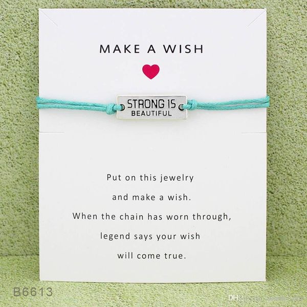 

new strong is beautiful charm wish bracelets with gift card girls friendship infinity adjustable wrap bangle for women inspirational jewelry, Golden;silver