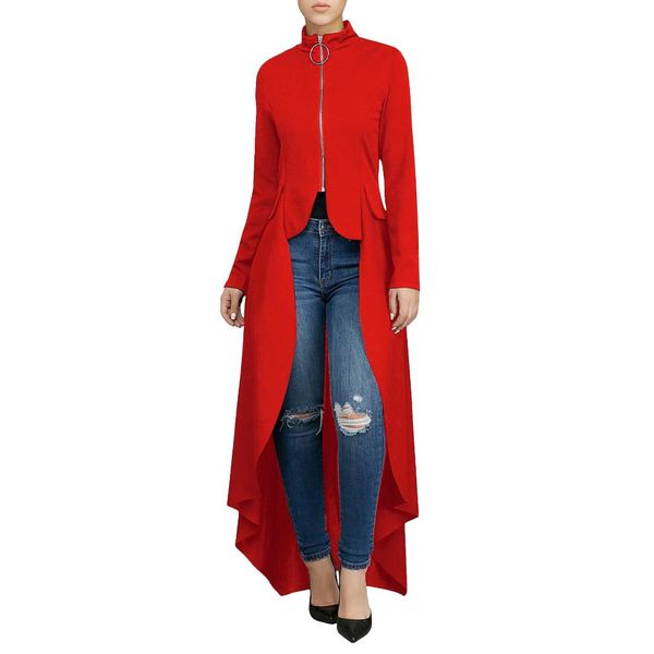 

spring clothing high street long sleeve stand neck long dress women zipper cardigan loose irregular dress elegant green red, Black;gray