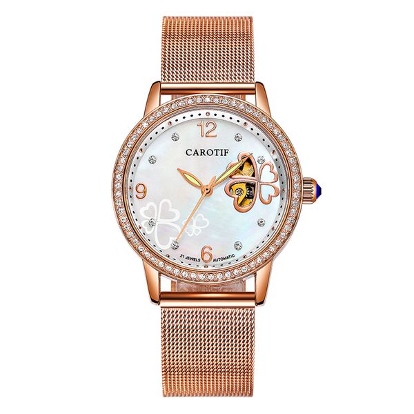 

carotif моды автоматические механические часы женщины из нержавеющей стали, Slivery;brown