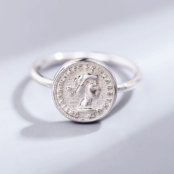 

vintage design art round badge 925 sterling silver stacking ring jzr315