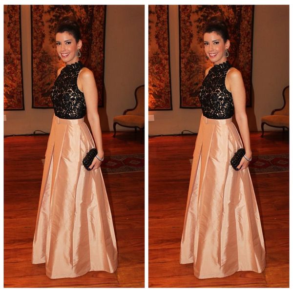 

2019 elegant black lace high neck prom dresses floor length pleated vestidos de soiree ladies evening party gowns special occasion dress