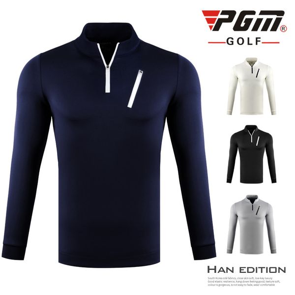 

autumn winter new mens golf apparel long sleeve t-shirt sports casual cold-resistant warm zip collar soft comfortable pgm 2019, Black;blue