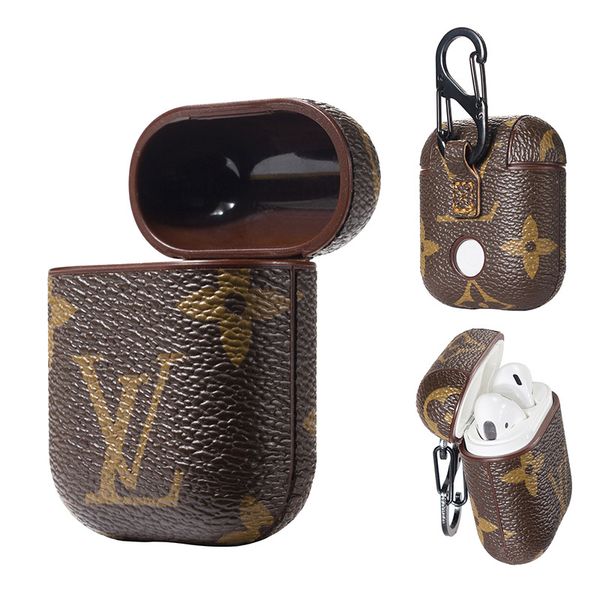 

Whole ale for airpod luxury pu leather ca e protective cover hook cla p keychain anti lo t fa hion earphone ca e protector dhl
