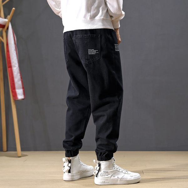 

fashion streetwear men jeans loose fit black printed designer cargo pants harem jeans korean style hip hop men joggers, Blue