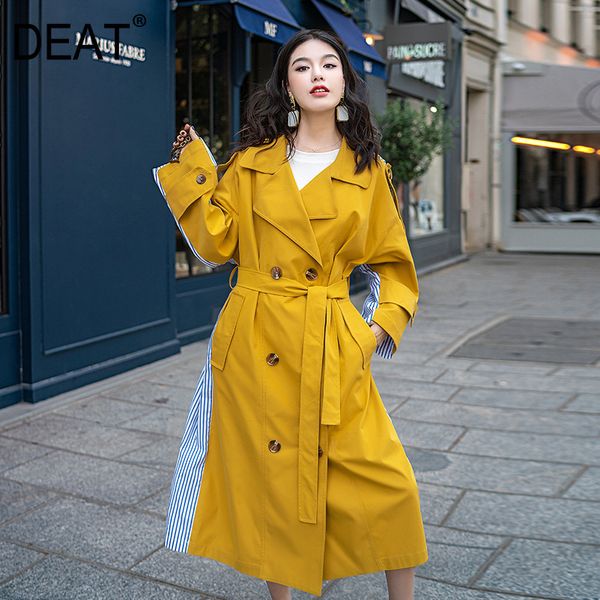 

deat] 2019 new spring summer lapel long sleeve double breasted hit color spliced windbreaker women trench fashion tide 13d424, Tan;black