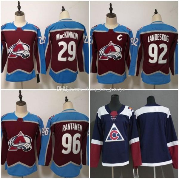 

men women youth colorado avalanche 29 nathan mackinnon 92 gabriel landeskog 96 mikko rantanen blue jerseys all stiched hockey jersey youth, Black;red