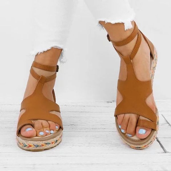 

summer separate station selling europe and america large size women's sandals woven flax thick bottomed buckle women's sanda, Black